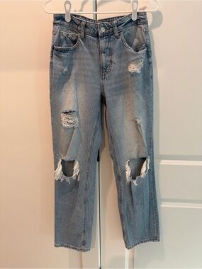Zenana Light Blue Distressed Straight-Leg Jeans